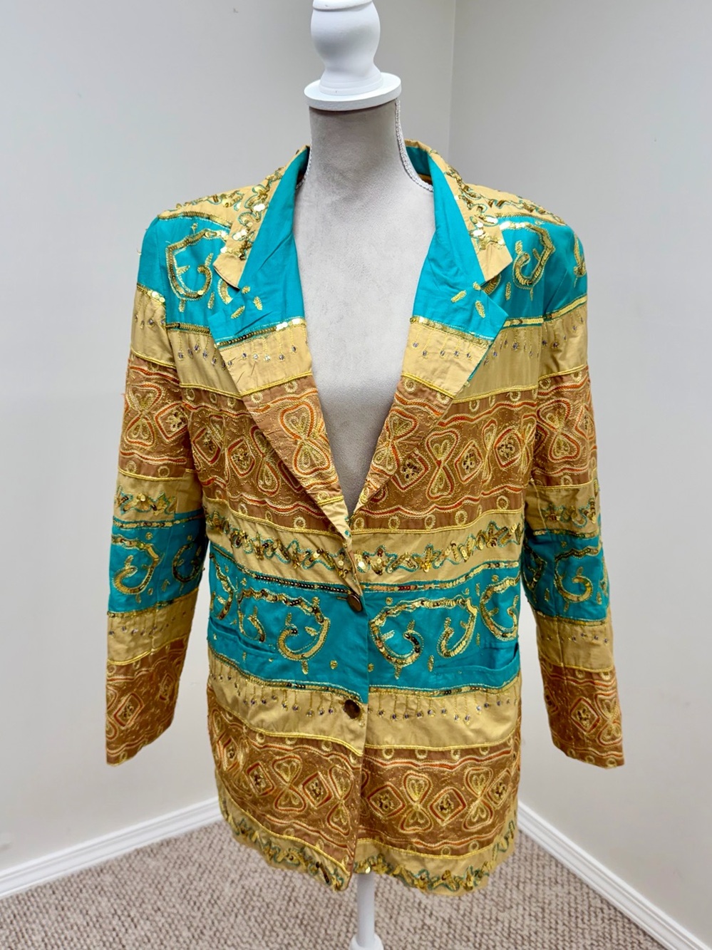 Vintage 80s LEW MAGRAM Collection Embroidered Blazer Jacket L Sequin Glam Boho